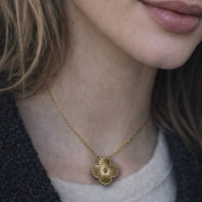 Gold Tone Floral Medallion Necklace – Minimalist Pendant Chain