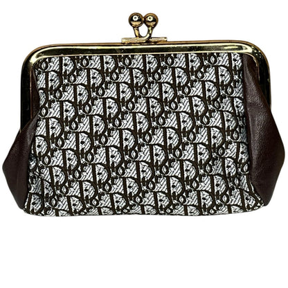 Christian Dior Red Canvas Leather Coin Purse Kiss Lock Wallet