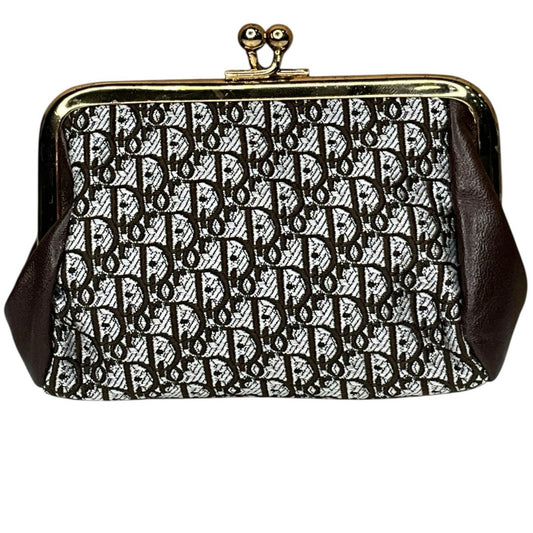 Christian Dior Red Canvas Leather Coin Purse Kiss Lock Wallet