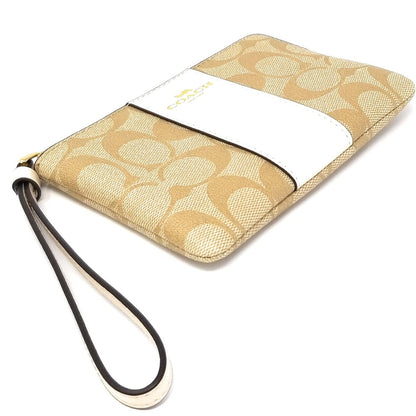 COACH Women's Corner Zip Wristlet in Signature Canvas (Light Khaki - Chalk)