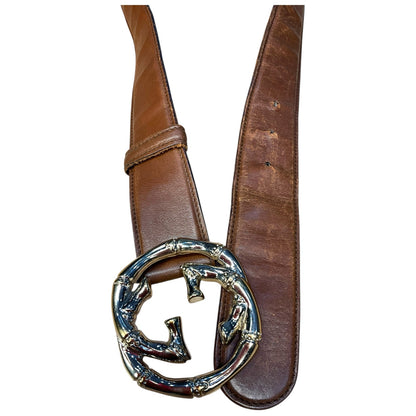 34. Gucci Brown Leather Gold Bamboo Belt