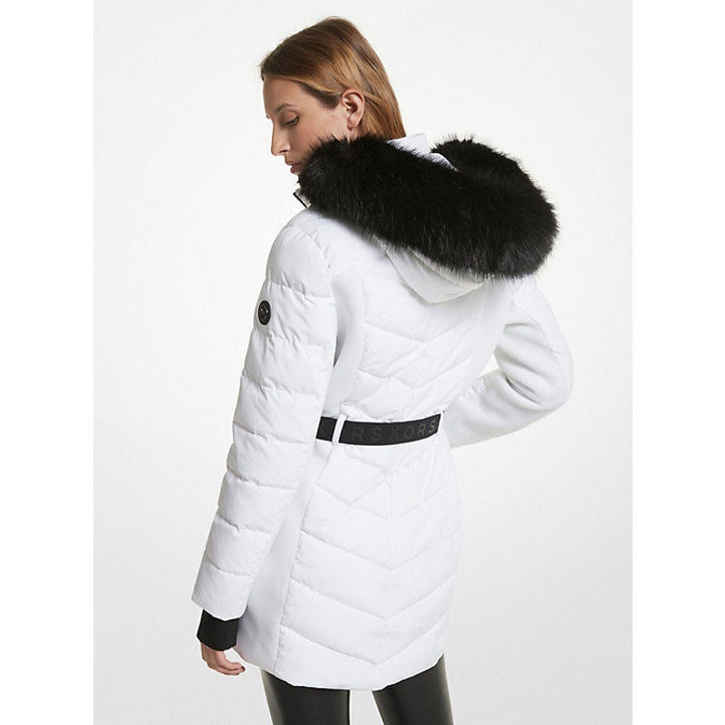 MICHAEL KORS Faux Fur Trim Quilted Puffer Coat - WHITE