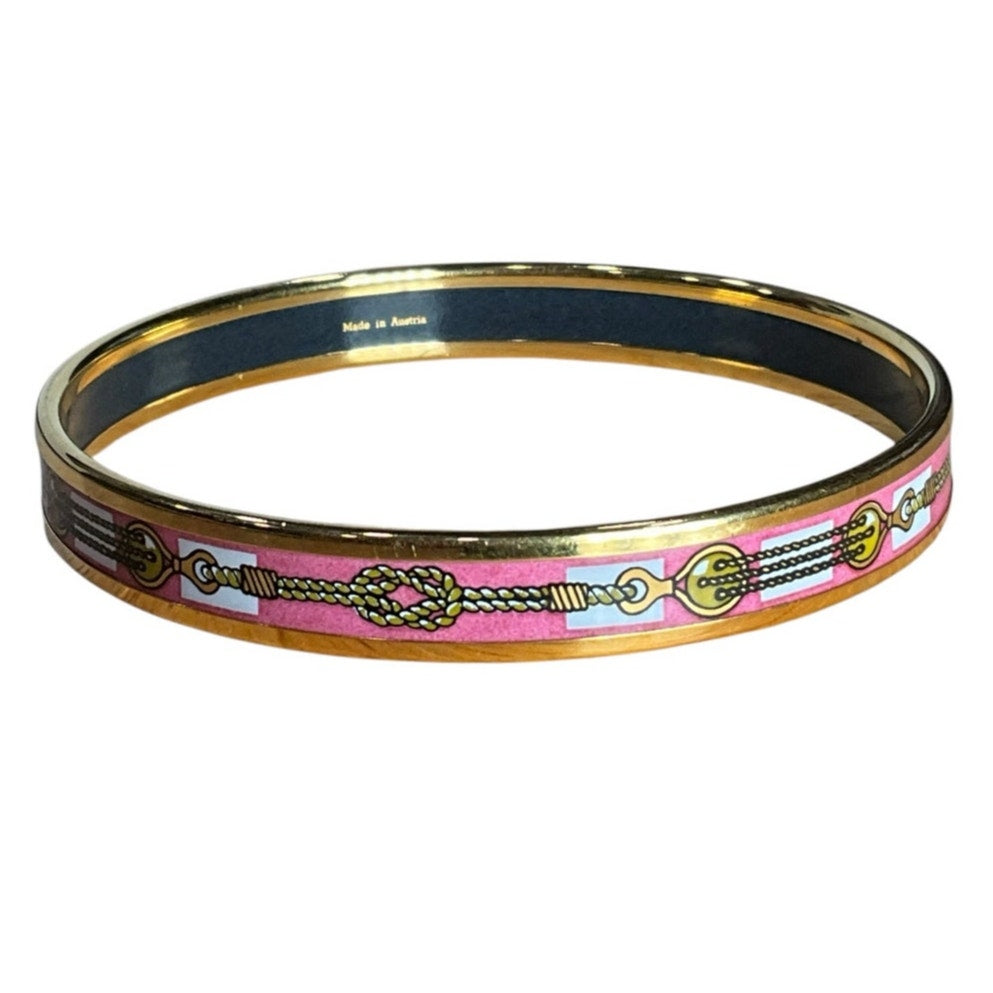 Hermes Paris Pink Enamel Gold Bangle Bracelet with Box