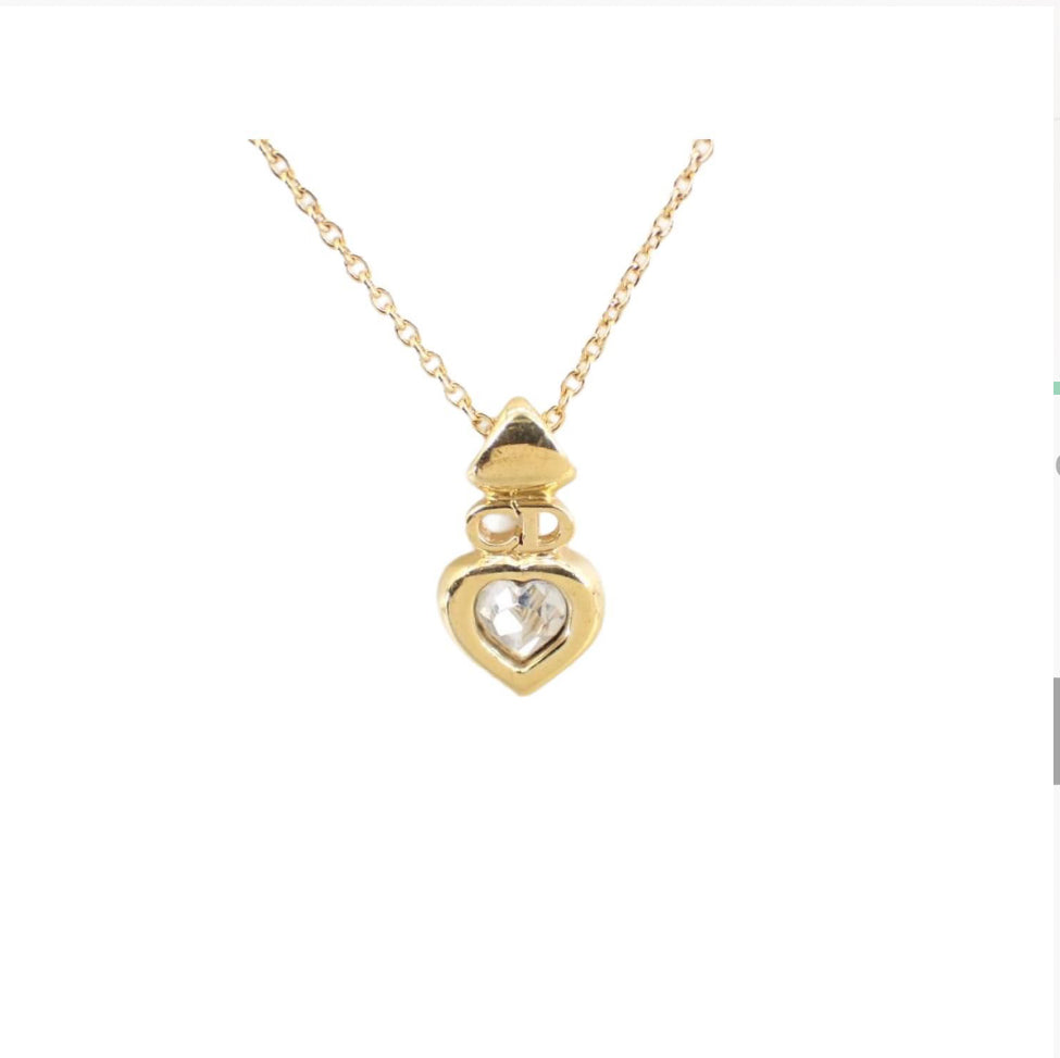 Christian Dior CD Heart Crystal Gold Necklace - Clairely Amazing