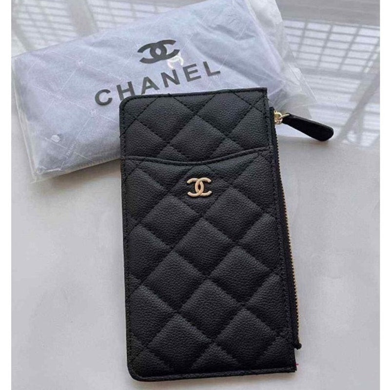 Chanel Beaute black zippered wallet/cardholder pouch