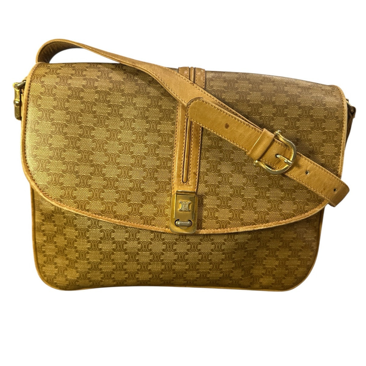 Celine Brown Macadam PVC Gold Shoulder Bag