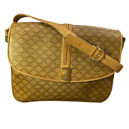 Celine Brown Macadam PVC Gold Shoulder Bag