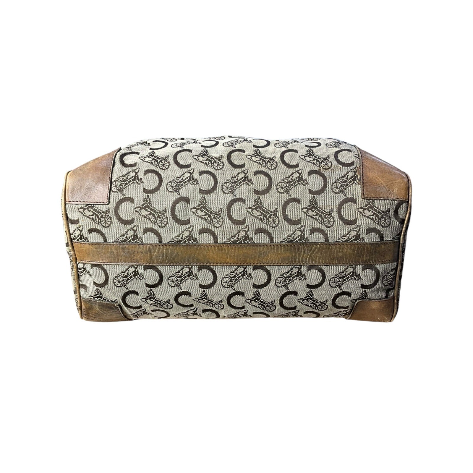 Authentic CELINE C Sulky Boston Bag Canvas Brown