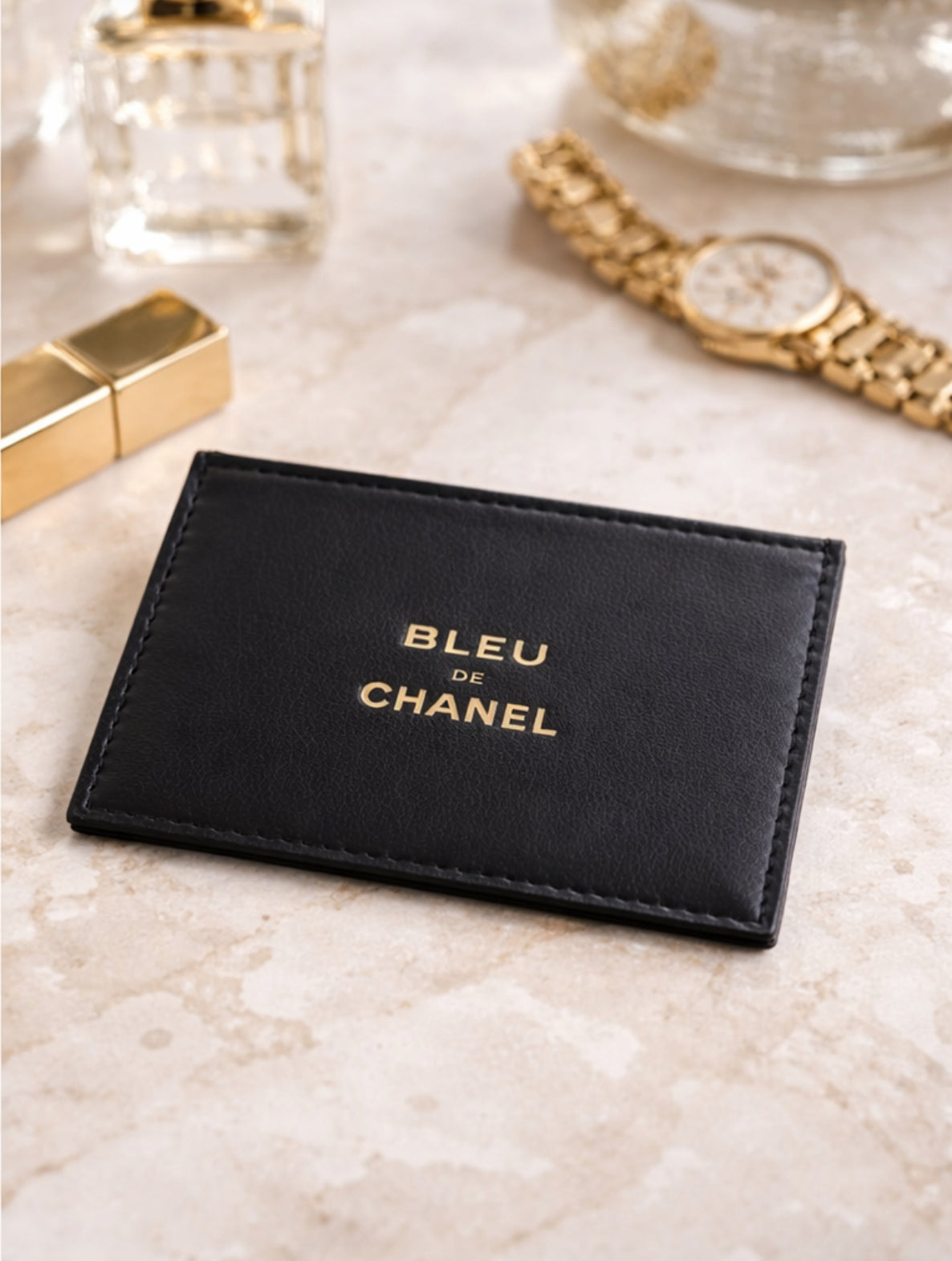 Blue de CH Leather Card Holder - Black