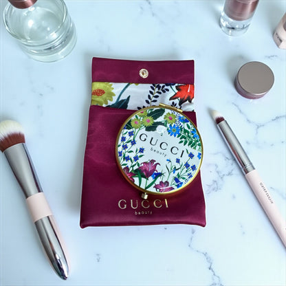 Gucci Beaute Floral Compact Mirror with Silk Pouch