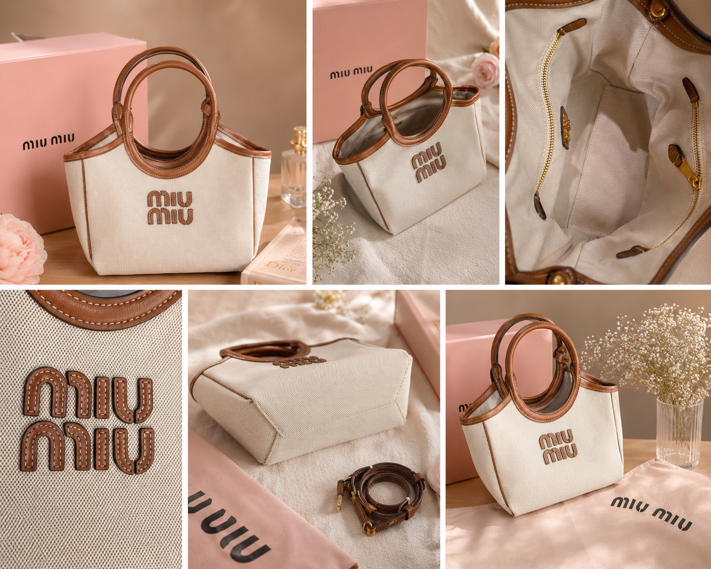 Luxury Canvas Circle Handle Tote Bag with Adjustable Strap & Gift Box