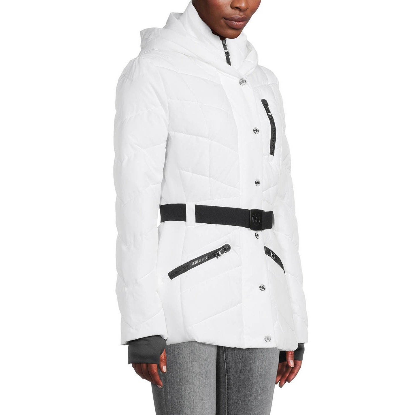 MICHAEL KORS Faux Fur Trim Quilted Puffer Coat - WHITE