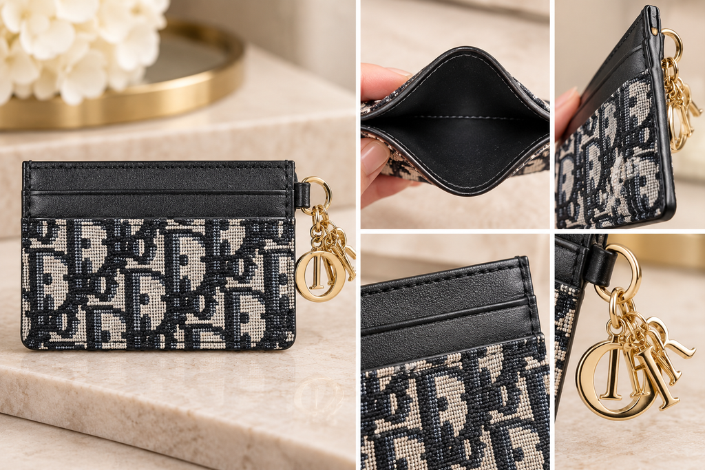 ⭐Fashion Woven Monogram Card Holder with Gold Letter Charms
