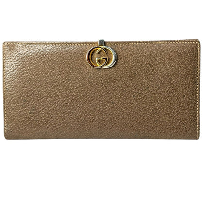 GUCCI Brown Pigskin Leather Checkbook Cover, "G" Red Enamel Clip