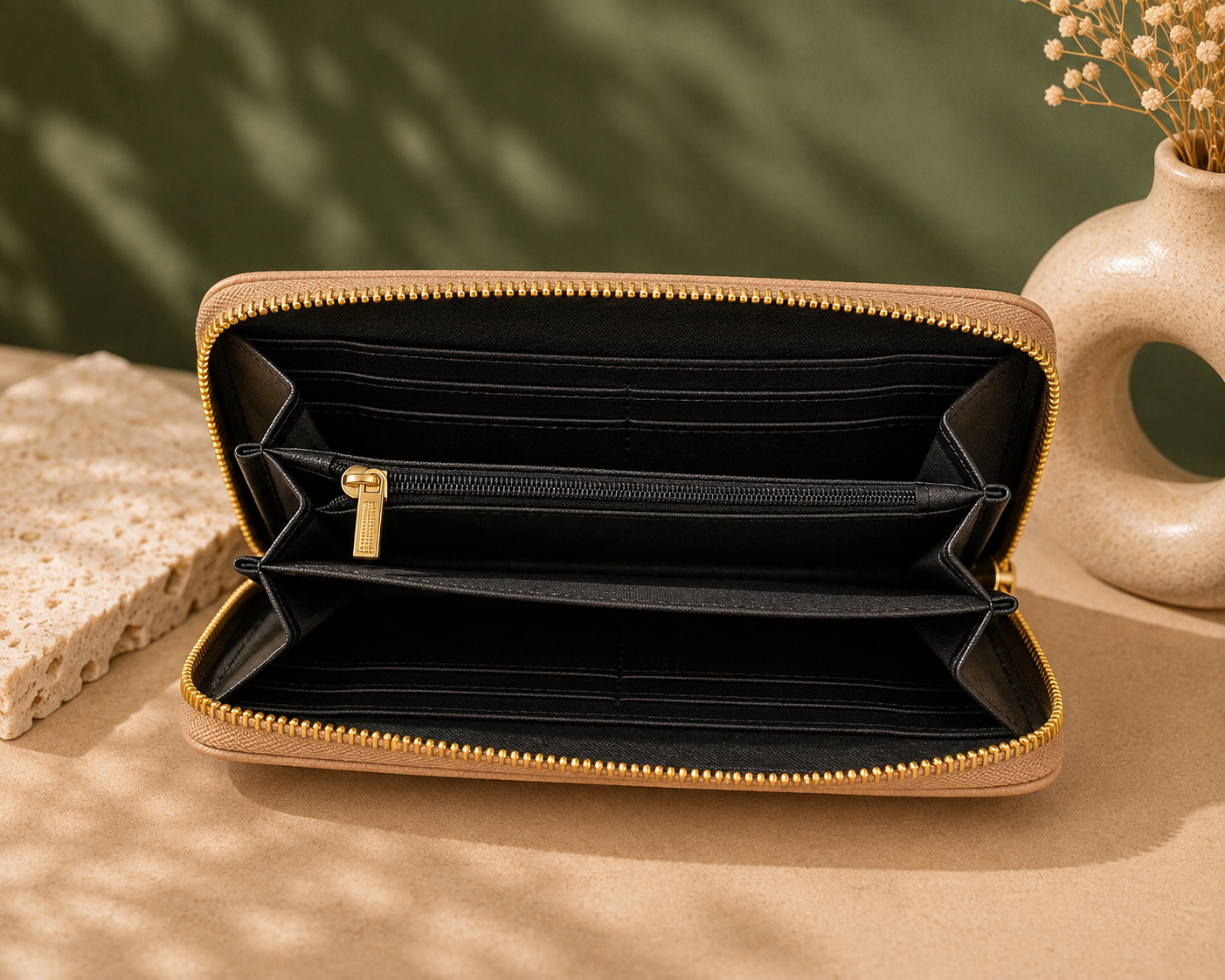 Fashion Pebbled Zip Around Long Wallet – Beige