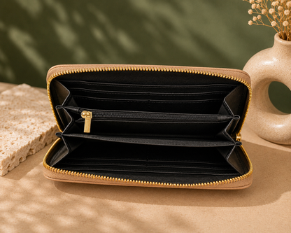 Fashion Pebbled Zip Around Long Wallet – Beige
