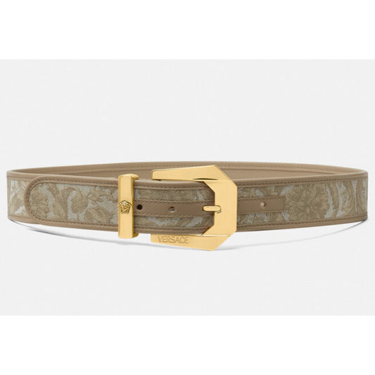 Versace Medusa Heritage Barocco Jacquard Logo Buckle Leather Belt