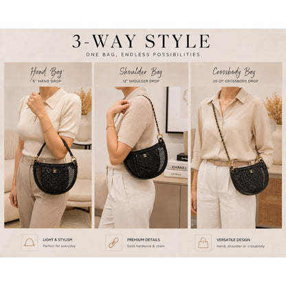 GWP Black Half-Moon Mesh Shoulder Bag with Detachable Mini Pouch