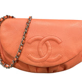 Chanel CORAL Caviar Leather Half Moon Wallet On Chain - Clairely Amazing