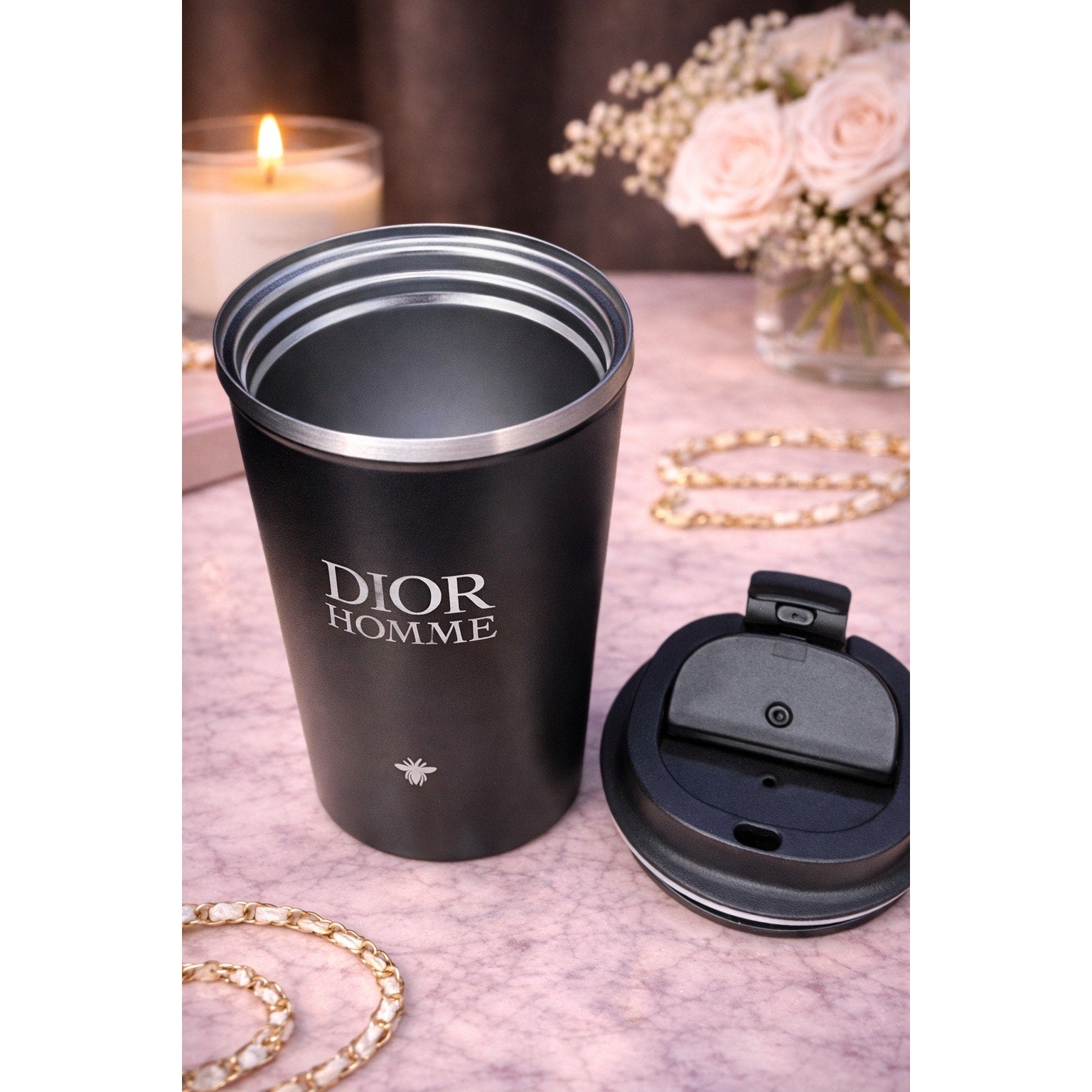 Dior Parfums GWP Stainless Steel Travel Coffee Cup – Black Tumbler
