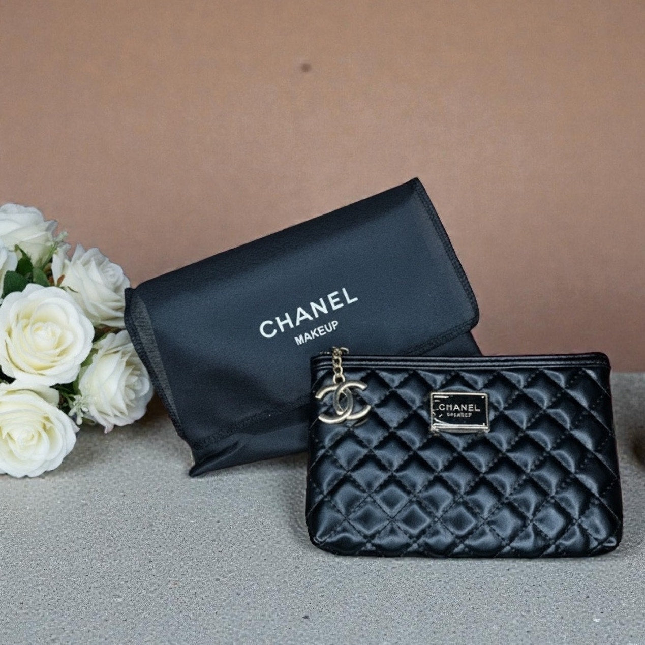 Chanel Makeup Black quilted cosmetic pouch