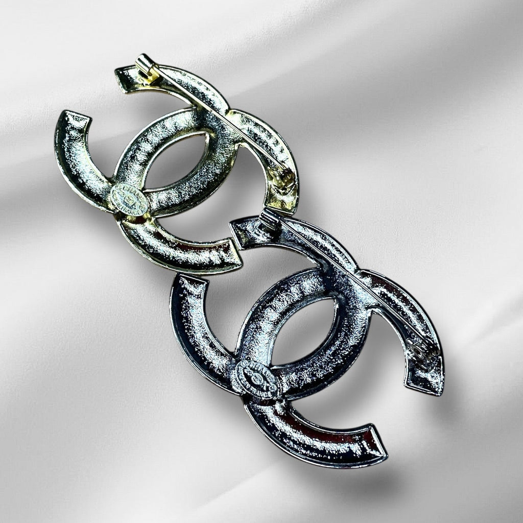 Crystal Double C Style Brooch Pin