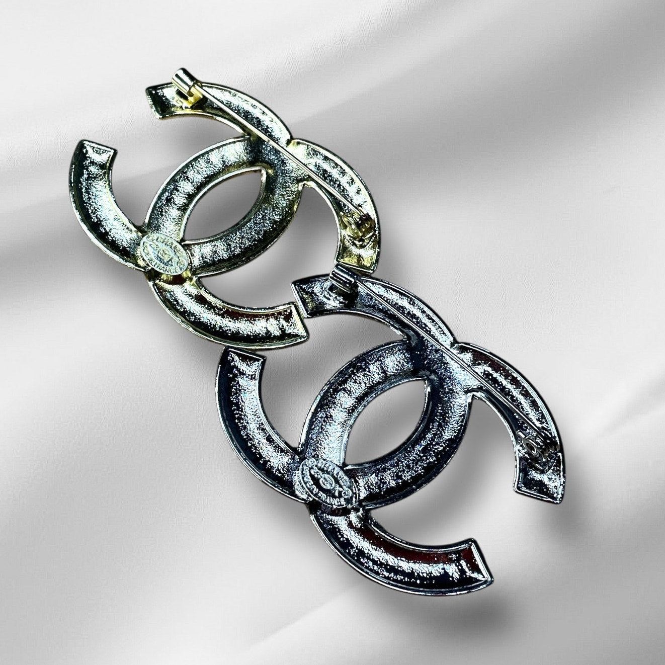 Crystal Double C Style Brooch Pin