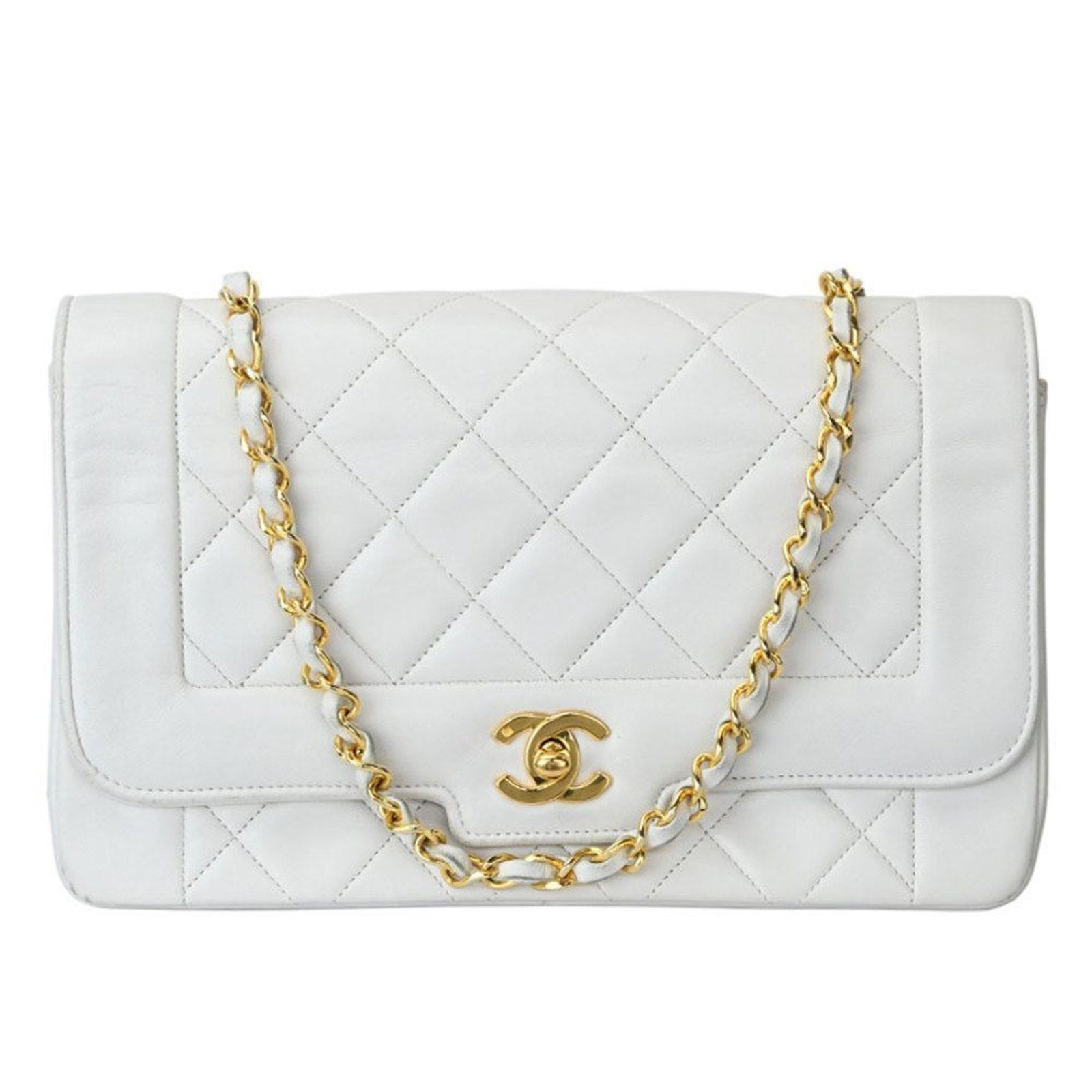 Chanel Matelasse Diana Flap Chain Shoulder White - Clairely Amazing
