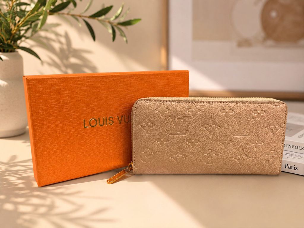 Fashion Monogram Zip Around Long Wallet – Beige