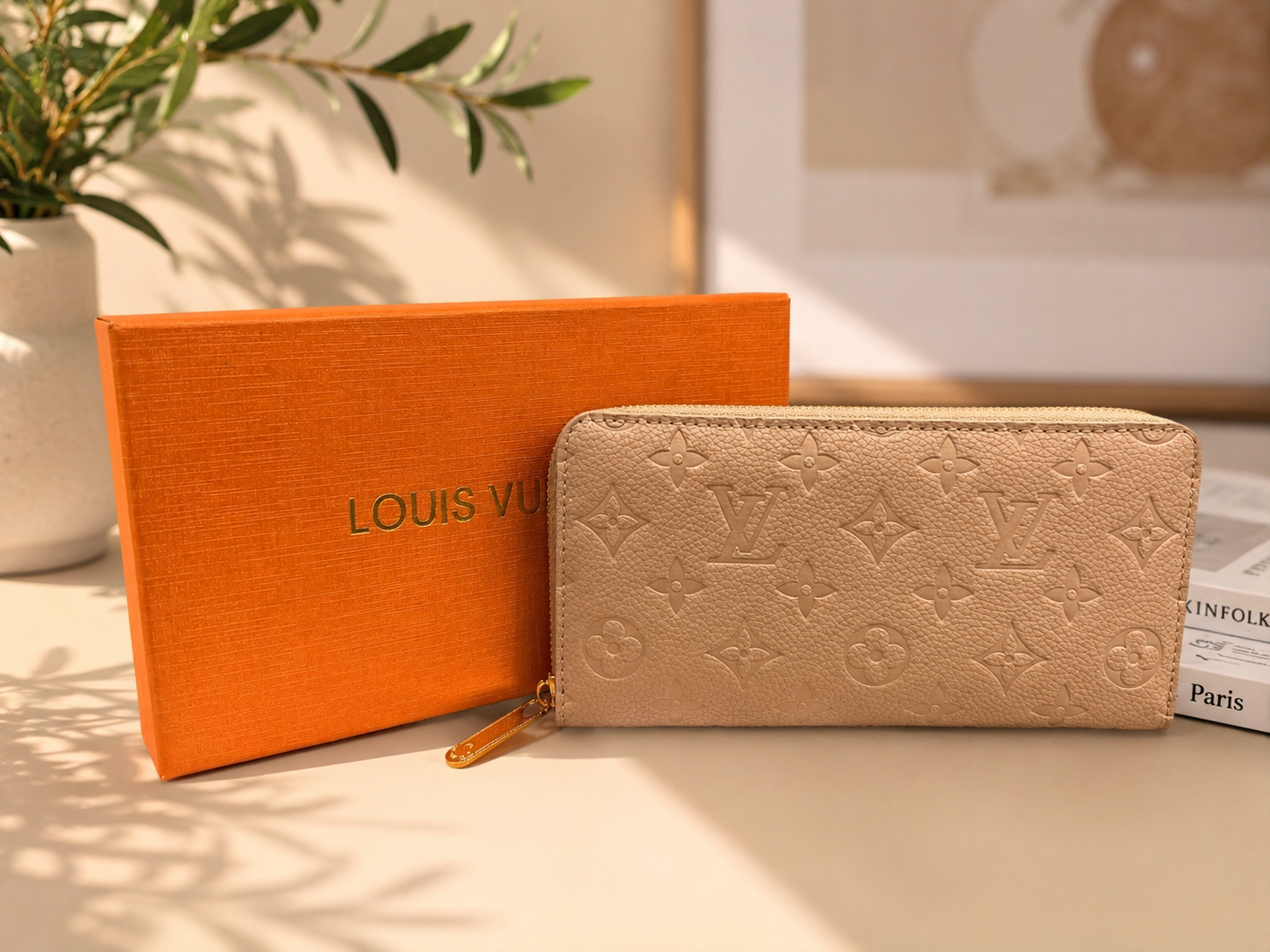 Fashion Monogram Zip Around Long Wallet – Beige