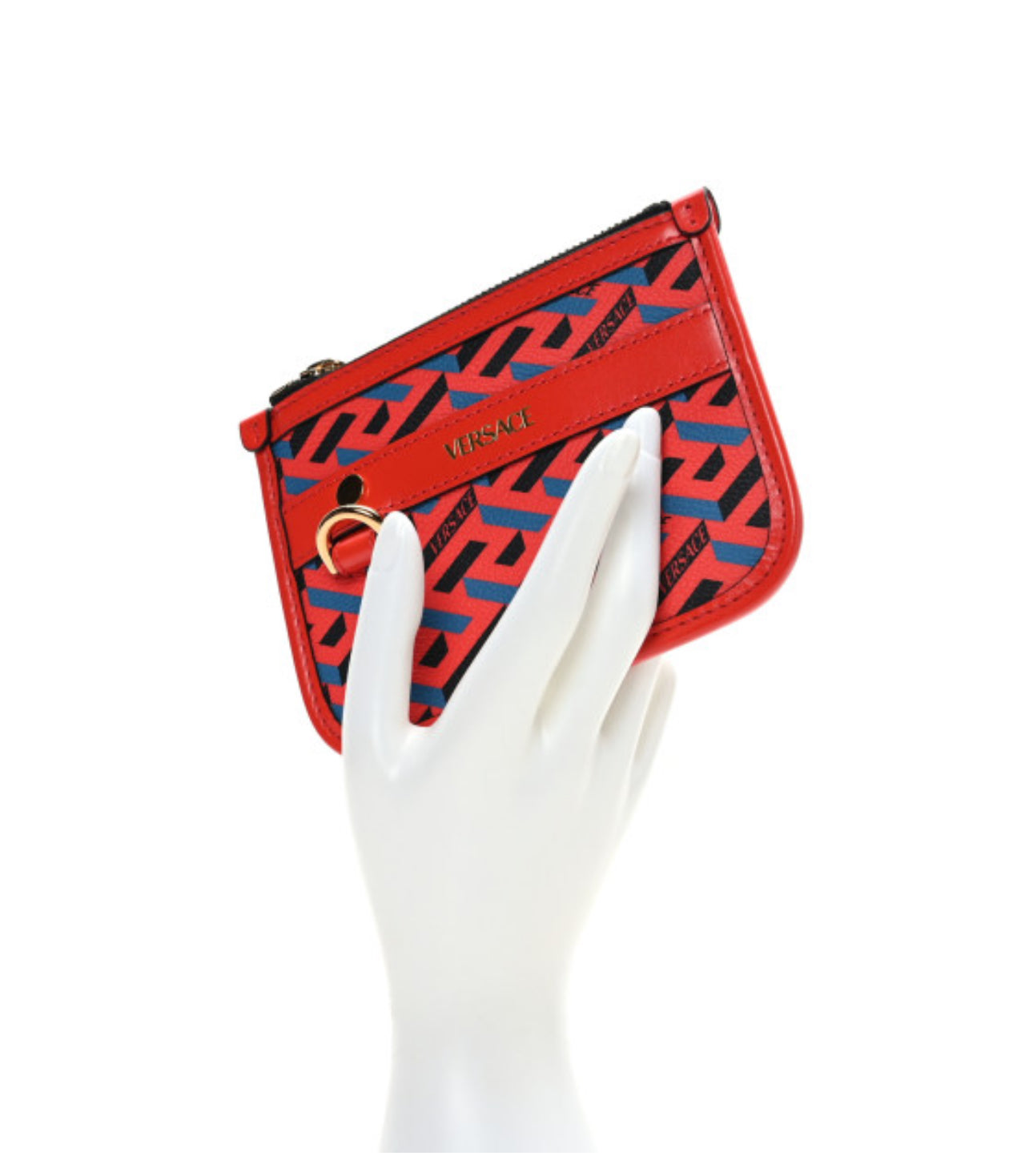 VERSACE 
Coated Canvas Calfskin La Greca Modular Zip Pouch Blue Red - Clairely Amazing
