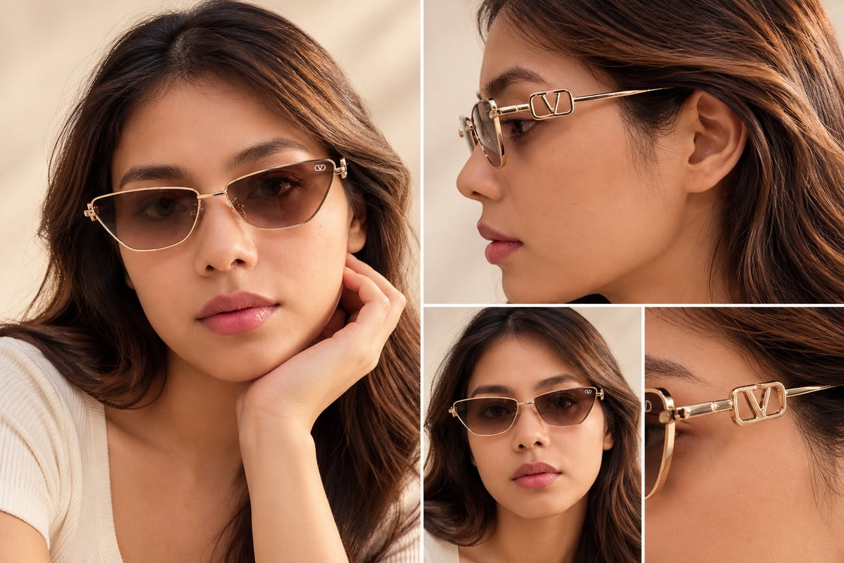 Gold V Detail Fashion Sunglasses – Brown Gradient Lens