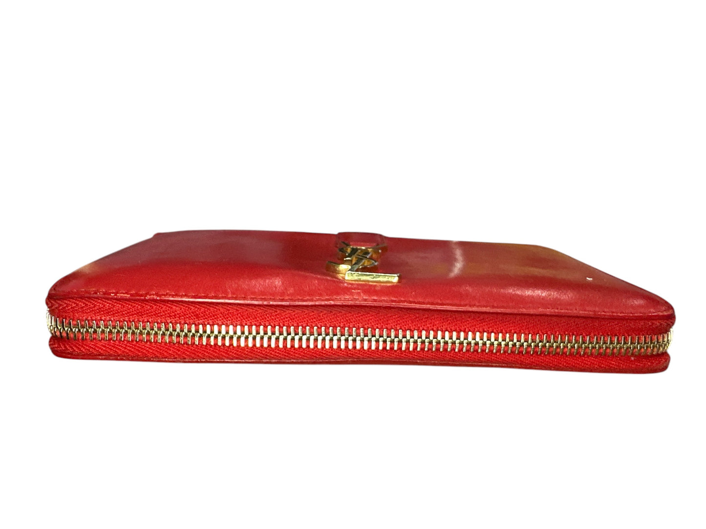 Saint Laurent Red Leather Monogram Zip Around Wallet - Clairely Amazing