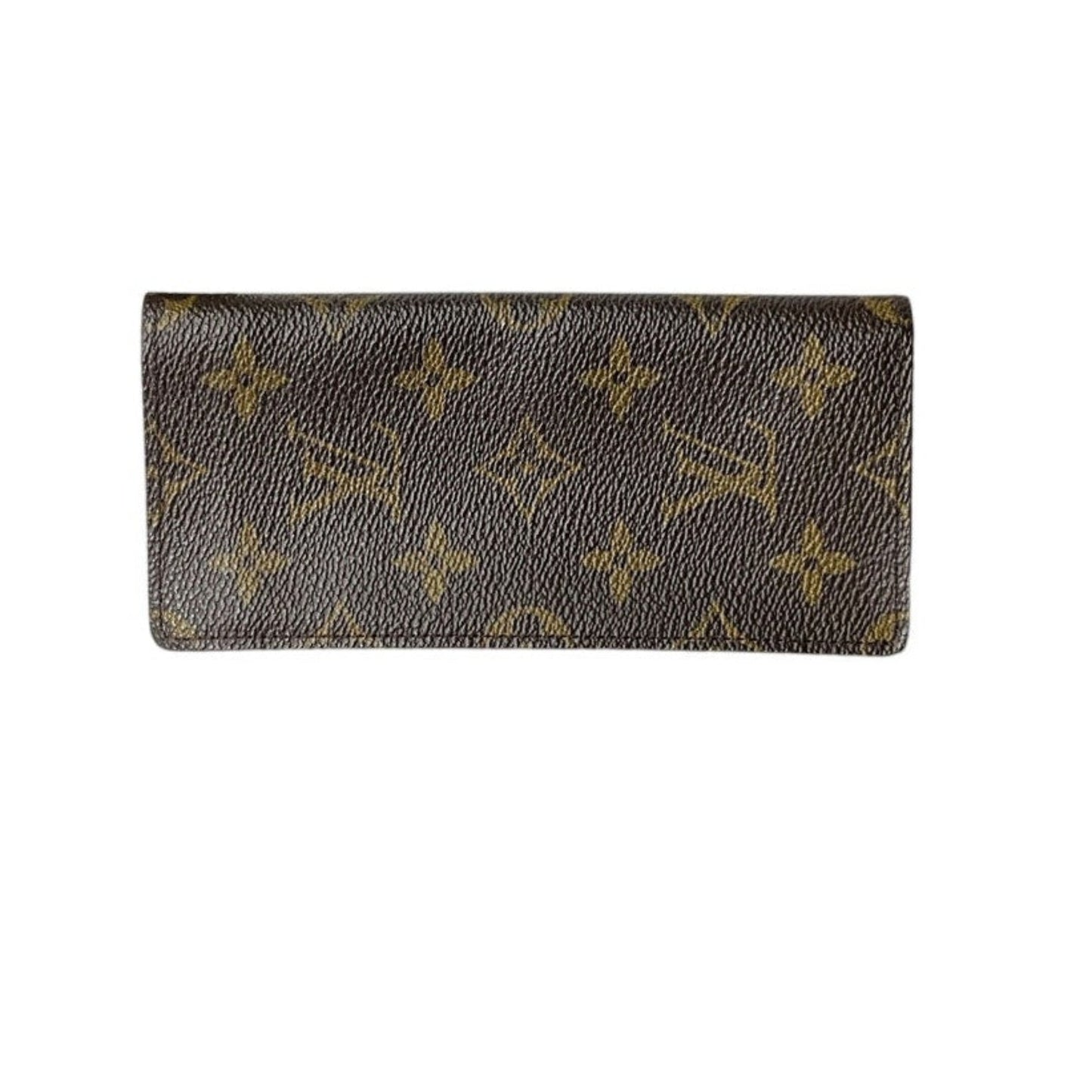 Designer wallet with monogram pattern on a white background