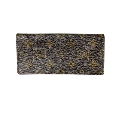 Designer wallet with monogram pattern on a white background