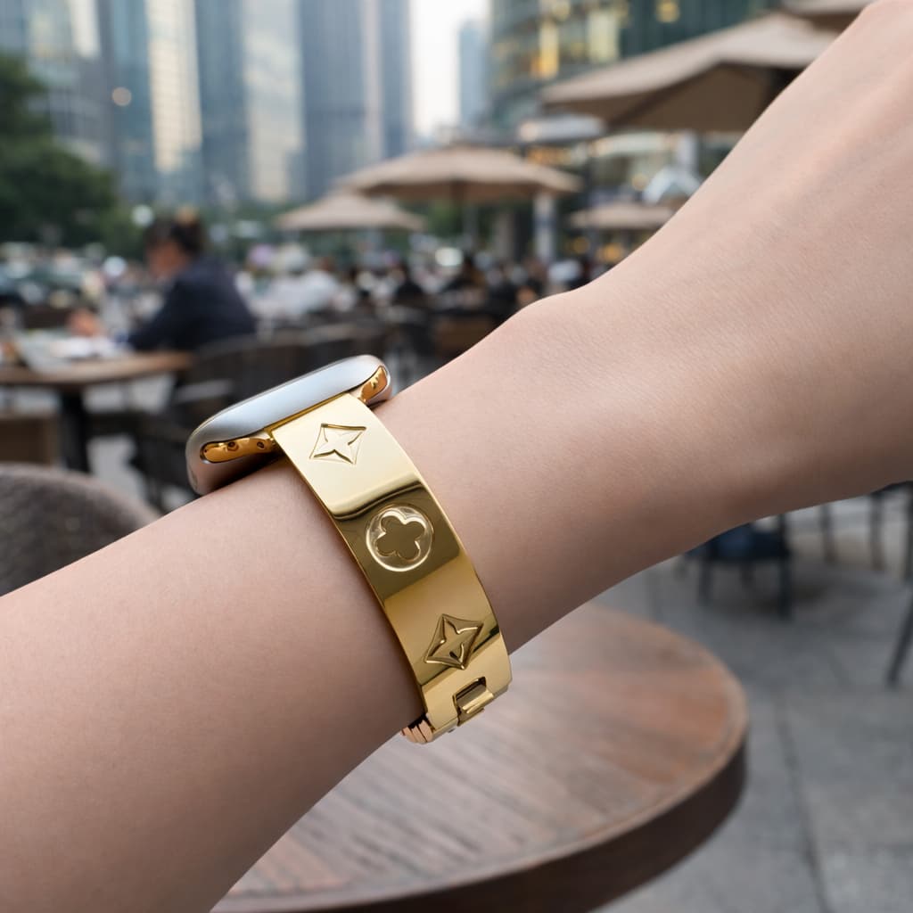 Gold Clover Luxe Fashion Smart Watch Band – Polished Cuff Edition