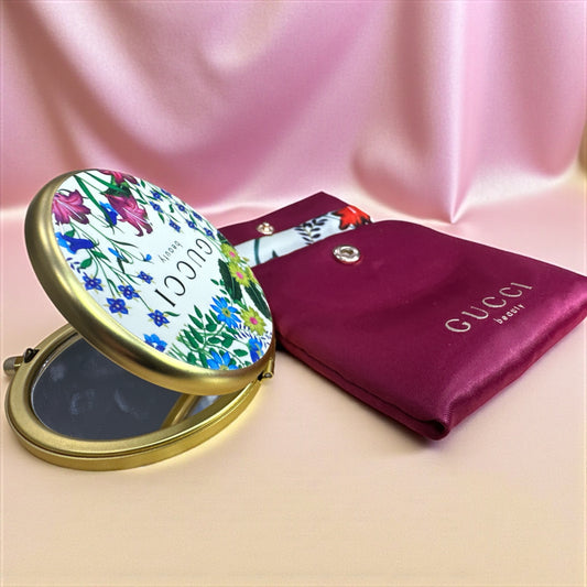 Gucci Beaute Floral Compact Mirror with Silk Pouch