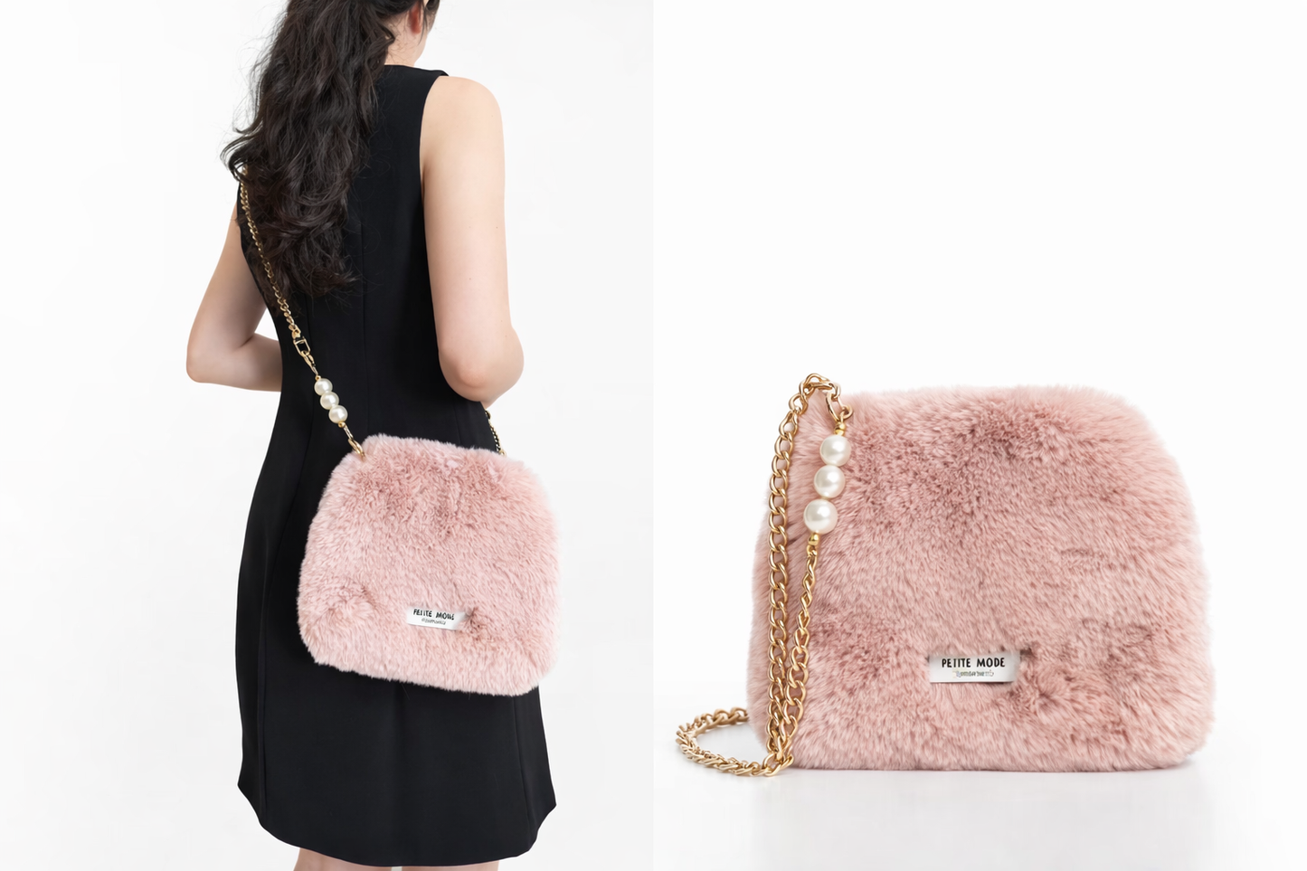 Miu Miu Faux Fur Shoulder Bag with Chain Strap – Blush Pink