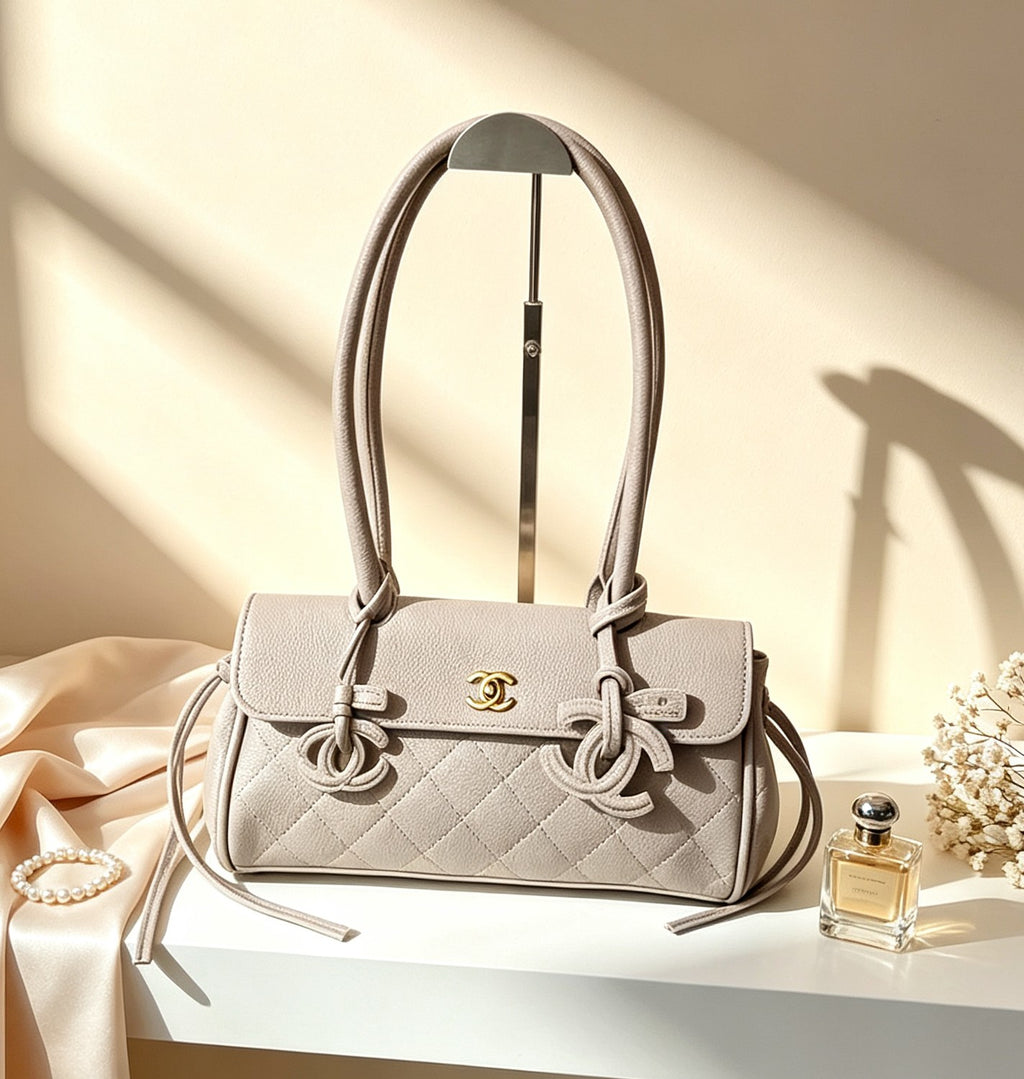 👑Brown Quilted East-West Fashion Handbag with Top Handles