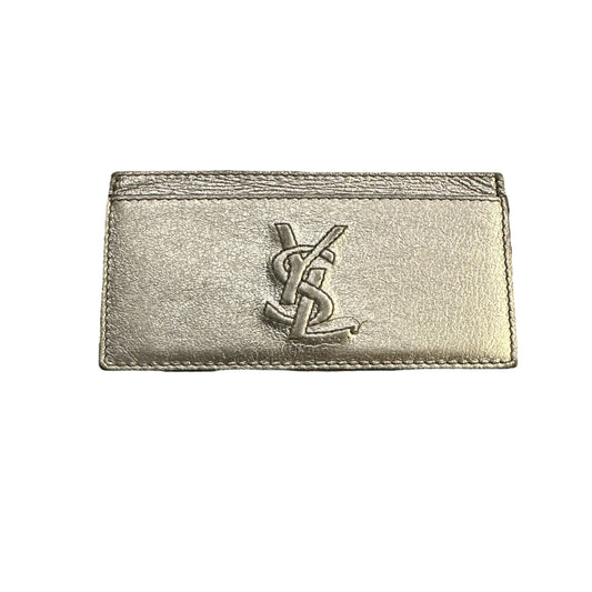 SAINT LAURENT PARIS Logo Monogram Card Case Silver Leather - Clairely Amazing