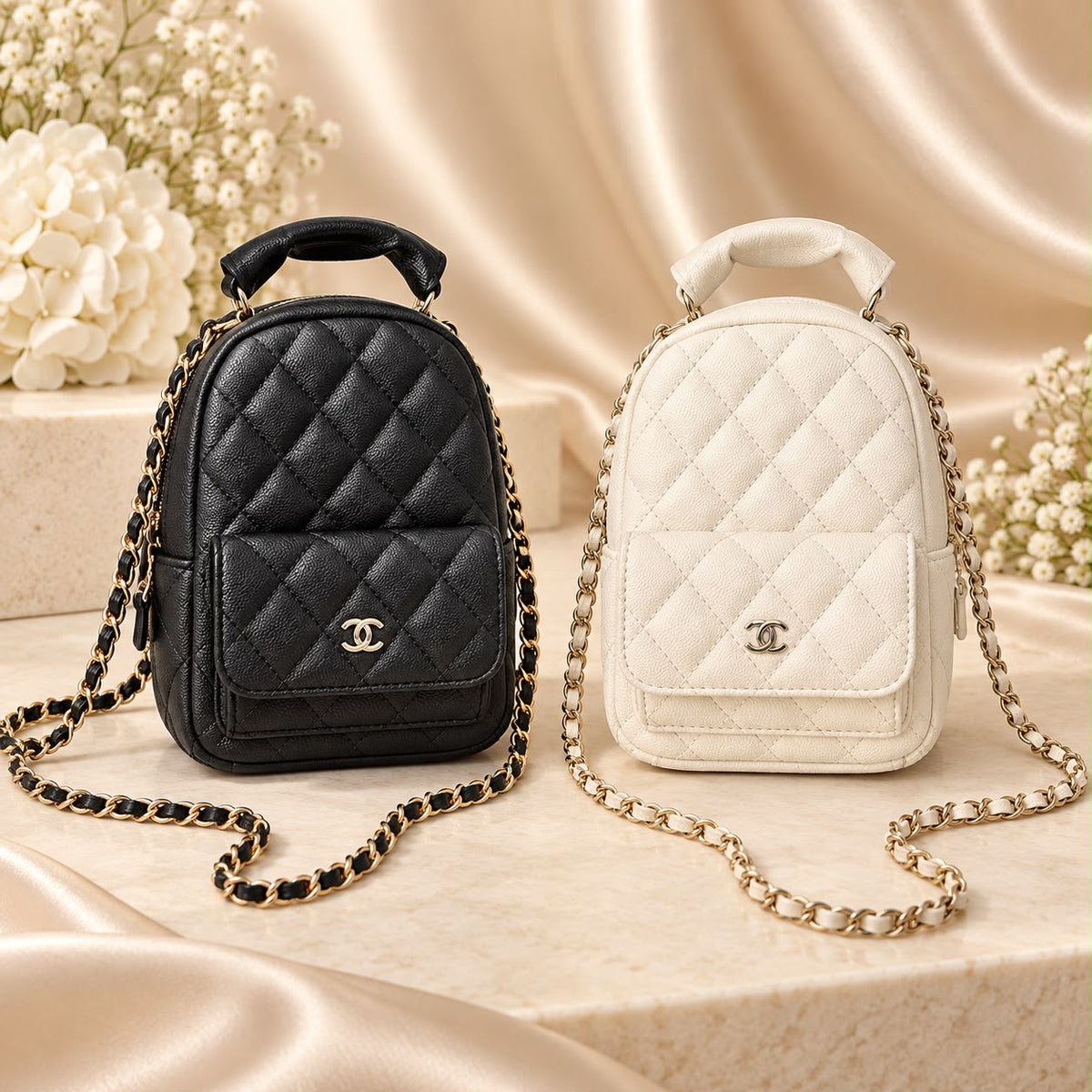 Quilted Mini Backpack GWP – Silver-Tone Hardware