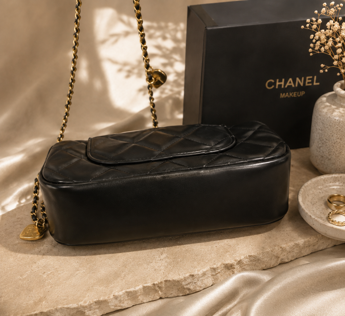 Chanel Beauté GWP VIP Black Quilted Heart Charm Crossbody Bag
