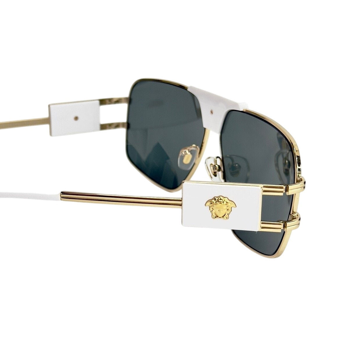 VERSACE Medusa NAVIGATOR Gold Stud White Aviator Unisex Sunglasses VE2251 2251