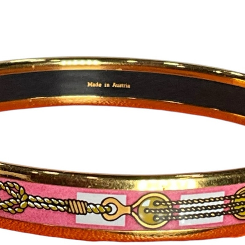 Hermes Paris Pink Enamel Gold Bangle Bracelet with Box