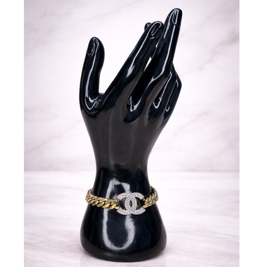 Chunky Gold Chain Bracelet with Crystal