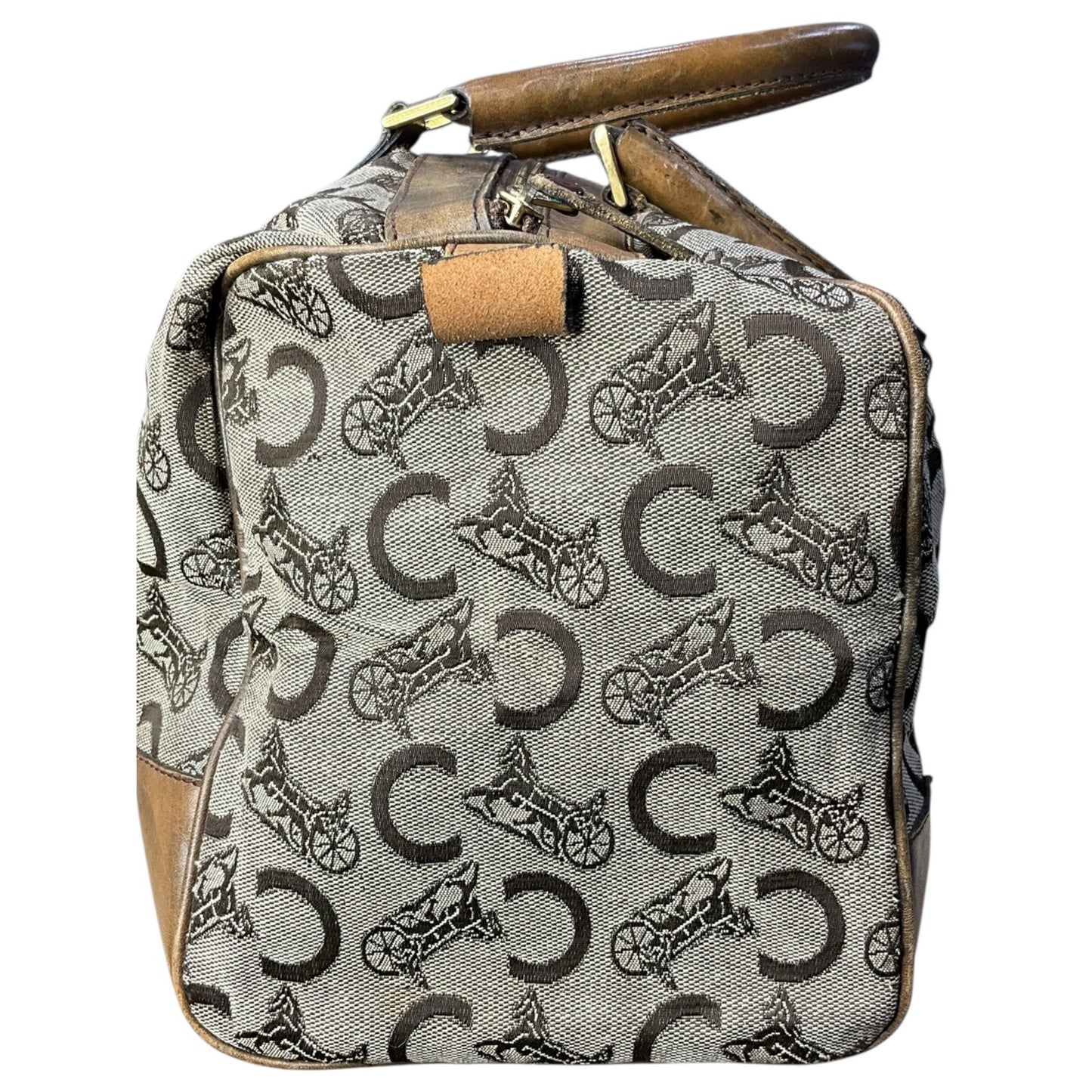 CELINE C Sulky Boston Bag Canvas Brown