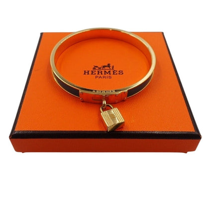 Hermes Lizard Kelly Lock Black & Gold Bangle