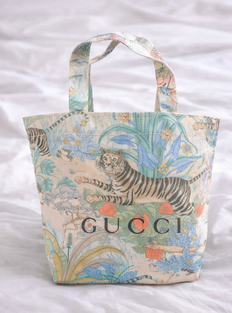 Floral Tiger Print Canvas Tote Bag - S