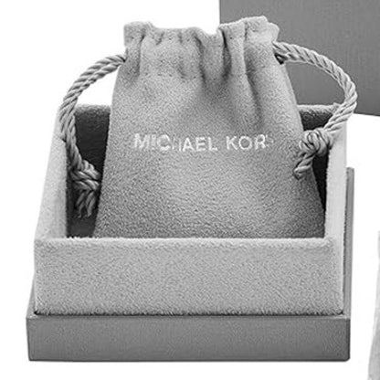 MICHAEL KORS BRASS GOLD-TONE PAVE MK CRYSTALS LOGO HOOP EARRINGS