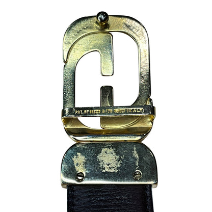 Gucci Black Leather Gold Belt